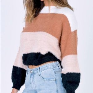Princess Polly Petronilla Crew Neck Multi Colorblock Fuzzy Sweater